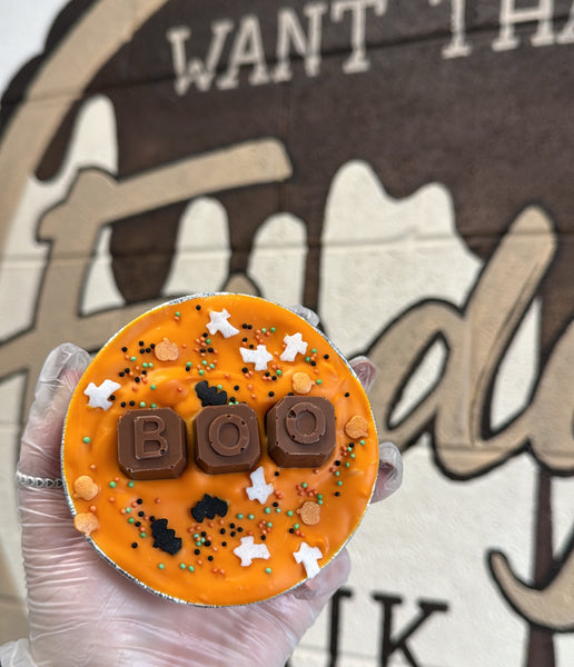 Boo! Halloween Caramel Fudge Pie
